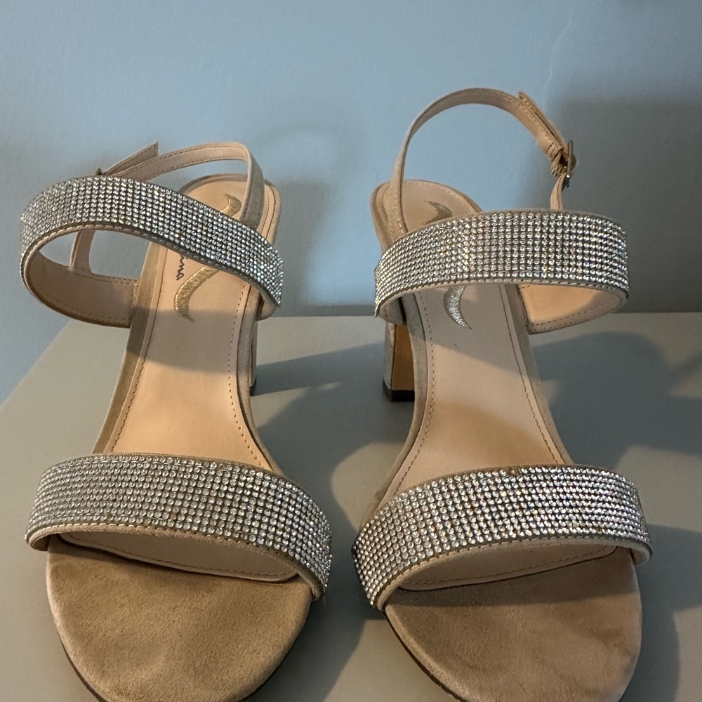 Elegant Tan Sandals with Rhinestone Straps